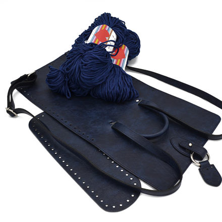 Picture of Kit Backpack Berry, Vintage Blue Eco Leather Accessories with 800gr of Handibrand's Hearts Cord Yarn, Blue