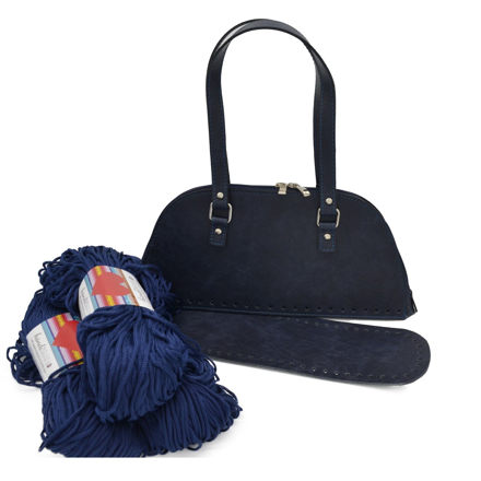 Picture of Kit Bowling Bag, Blue, Two Handles, Base & Zipper with 600gr Heart Cord Yarn, Blue