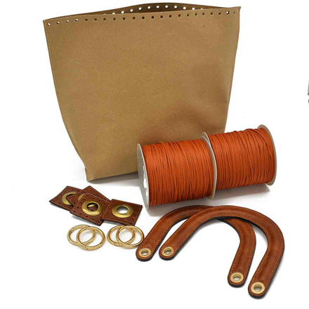 Picture of Kit Diory with Two Handles, Tabac with Internal Basket and 600gr Terracotta Tabac Tripolino Cord Yarn
