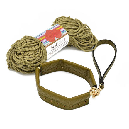 Picture of Kit FLEX Purse, 20cm with Wrist Handle, Braided Olive with 200gr Eco Rayon Cord Yarn, Nude Pistacchio (011)