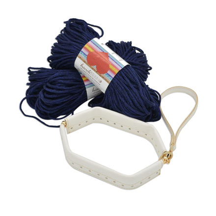 Picture of Kit FLEX Purse, 25cm with Wrist Handle, Vintage White with 400gr Eco Rayon Cord Yarn, Blue