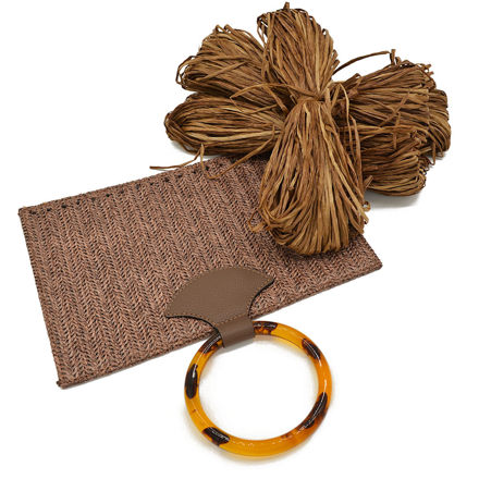 Picture of Kit Straw Fold, Brown with Round Resin Handle and 100gr Raffia Cord Yarn, Two-Color Brown