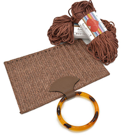 Picture of Kit Straw Fold Lady, Brown with Resin Handle and 400gr Hearts Rayon Cord Yarn, Ripe Apple (Code:012)