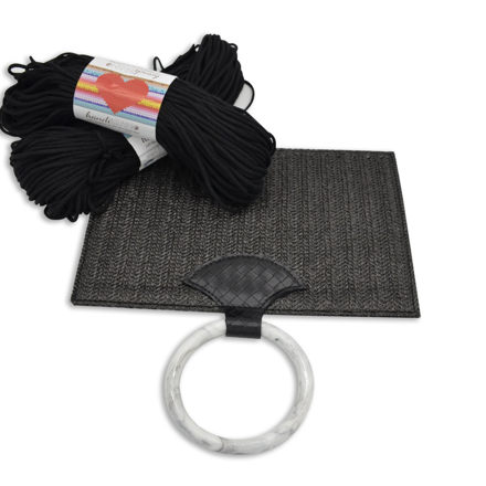 Picture of Kit Straw Fold Lady, Black with Resin Handle and 400gr Hearts Rayon Cord Yarn, Black