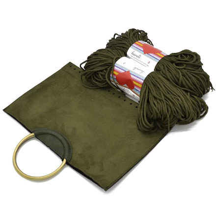 Picture of Kit Fold Lady, Olive Green Suede with Bronze Metal Handles and 400gr Hearts Cord yarn, Olive Green