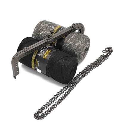 Picture of Kit Vintage Frame Gun Metal Gray 20cm with 200gr Iridescent Metal Cord Yarn. Choose Your Cord Yarn Color!