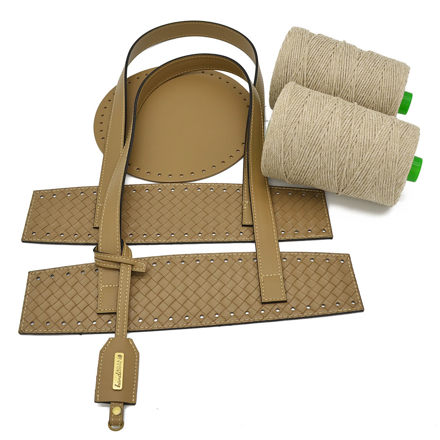 Picture of Kit Beach Bag with Round Base, Nude Cigar with 700gr Fibra Cord Yarn, Two-Tone String