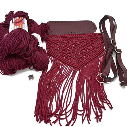 Picture of Kit Macrame Boho Backpack, Elephand with 600gr Hearts Cord Yarn, Bordeaux