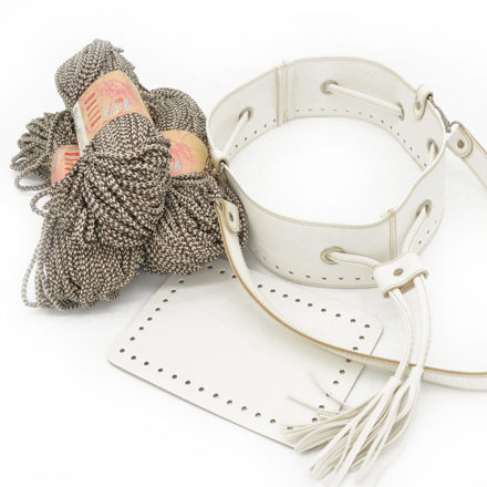 Picture of Kit SUGAR Pouch Bag, Vintage White with 600gr Dalia Cord Yarn, Eco Beige-Brown