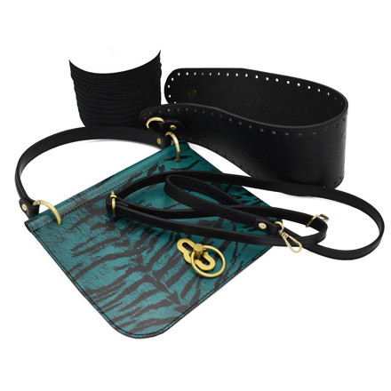 Picture of Kit TIFFANY Cover with Handle, Perimetrical Base, Adjustable Strap, Green-Black Zebra Print & 500gr Catenella Cord Yarn, Black