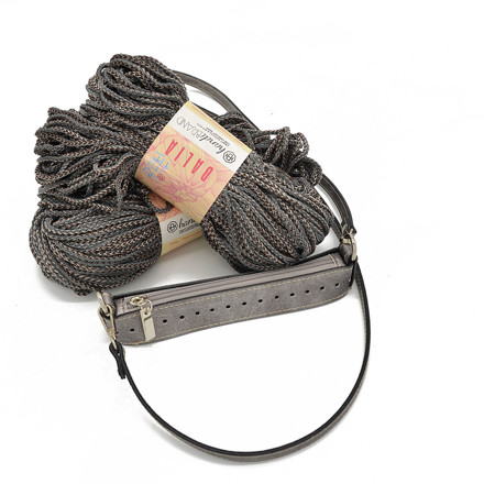 Picture of Kit Zipper Full 20 cm, Vintage Silver with 400gr Dalia Cord Yarn, Gray-Olive (610)