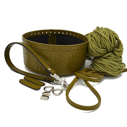 Picture of Kit Round Basket Crochet Bag Olive Green with 400gr Eco Hearts Cord Yarn, Olive Green Pepper (Code: 009)