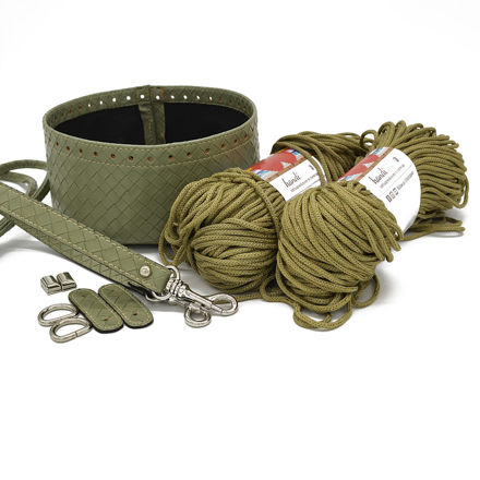 Picture of Kit Round Basket Crochet Bag, Dark Khaki-Pistacchio with 400gr Eco Hearts Cord Yarn, Nude Pistacchio (Code: 011)