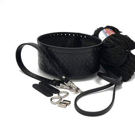 Picture of Kit Round Basket Base Crochet Bag Black with 400gr Hearts Cord Yarn, Black