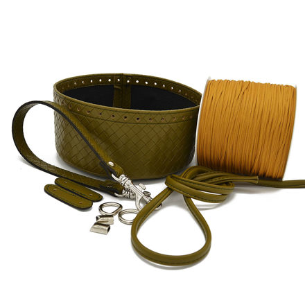 Picture of Kit Round Basket Crochet Bag Olive Green with 500gr Catenella Cord Yarn, Mustard