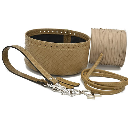 Picture of Kit Round Basket Crochet Bag Dark Nude Beige with 500gr Catenella Cord Yarn, Cigar