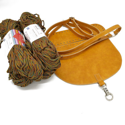 Picture of Kit Backpack, Vintage Mustard with 800gr Handibrand's Hearts Cord Yarn, Bright Tabac-828