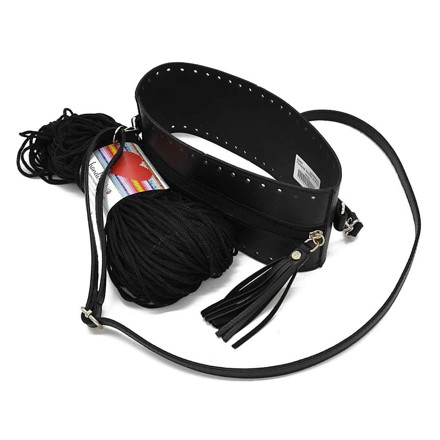 Picture of Kit Round Bag with Zip and Tassel, Black with 200gr Hearts Cord Yarn