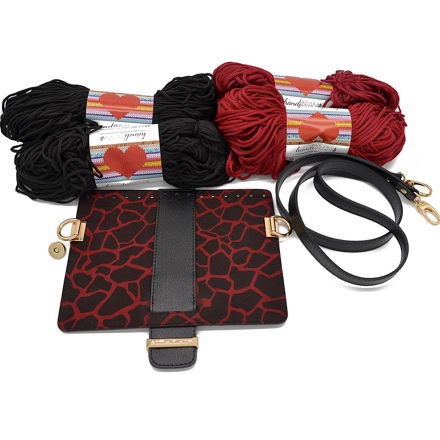 Picture of Kit Mellia Bag Cover, 23cm Bordeaux Giraffe Print with 120cm Strap and 400gr Hearts Cord Yarn