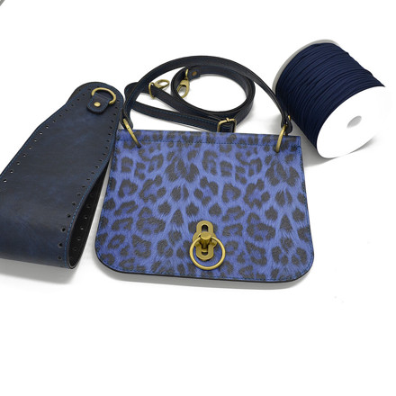 Picture of Kit TIFFANY Cover with Handle, Perimetrical Base, Adjustable Strap, Royal Blue Leopard Print & 500gr Catenella Cord Yarn, Blue