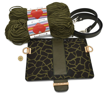Picture of Kit MELLIA Bag Cover, 23cm Olive Green Giraffe Print with 120cm Strap and 400gr Hearts Cord Yarn, Olive Green