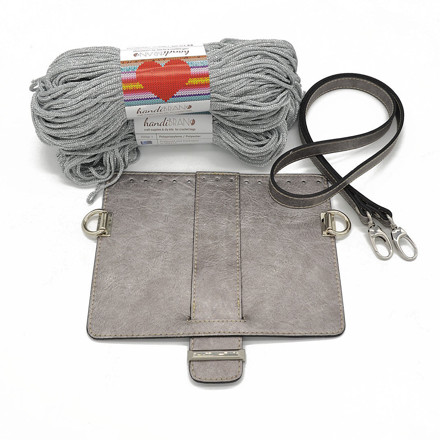 Picture of Kit MELLIA Bag Cover, 23cm Vintage Silver with 120cm Strap and 400gr Metal Cord Yarn, Silver-Gray