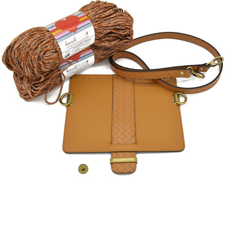 Picture of Kit MELLIA Bag Cover, 23cm Camel with 120cm Strap and 400gr Eco Hearts Cord Yarn, Multicolor Orange
