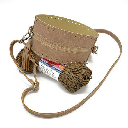Picture of Kit Round Bag with Zipper and Tassel, Vintage Cigar with 200gr Hearts Cord Yarn, Beige Cigar