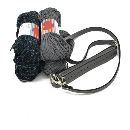 Picture of Kit Zipper Full 25 cm, Gray with 400gr Hearts Cord Yarn. Choose Your Cord Yarn Color!