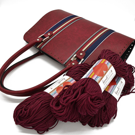 Picture of Kit Travel Tote Bag, Handibrand, Vintage Bordeaux, Blue Stripe & 600gr Heart Cord Yarn, Bordeaux
