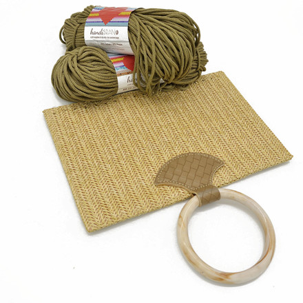 Picture of Kit Straw Fold Lady, Biege with Resin Handle and 400gr Hearts Rayon Cord Yarn, Khaki (011)