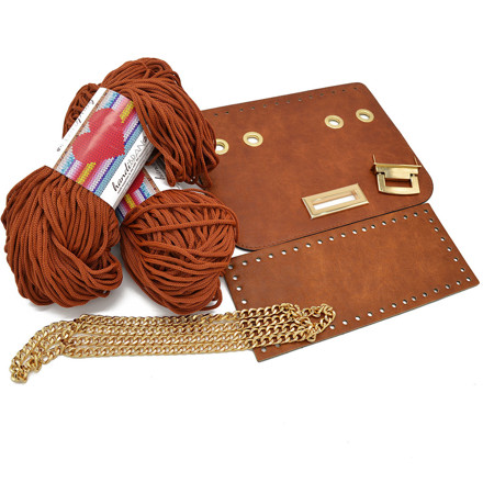 Picture of Kit Glamour Cover 25cm Vintage Tabac with Metal Accessories and 400gr Heart Cord Yarn, Tabac